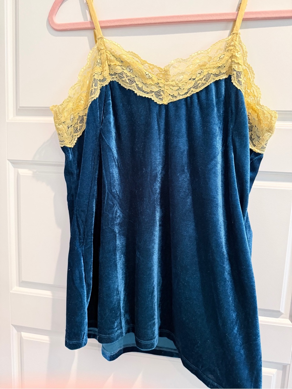 NEW Aratta Blue Velvet Tank with Yellow Lace Trim